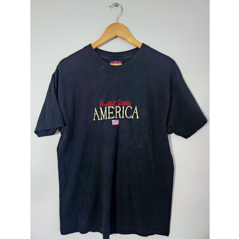 Old Varsity Brand Graphic Tee Mens Large Black Good USA Embroidered T-Shirt